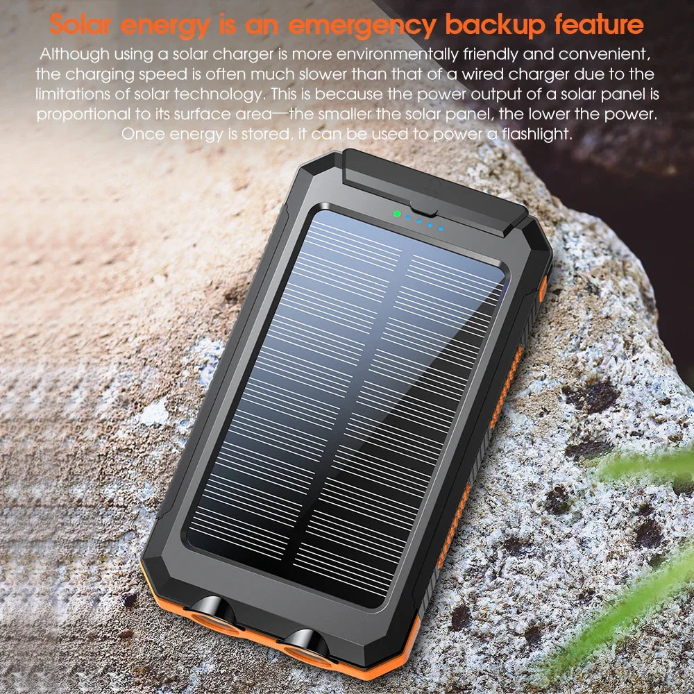 Power Bank Solar 10000mAh com Lanterna e Bússola