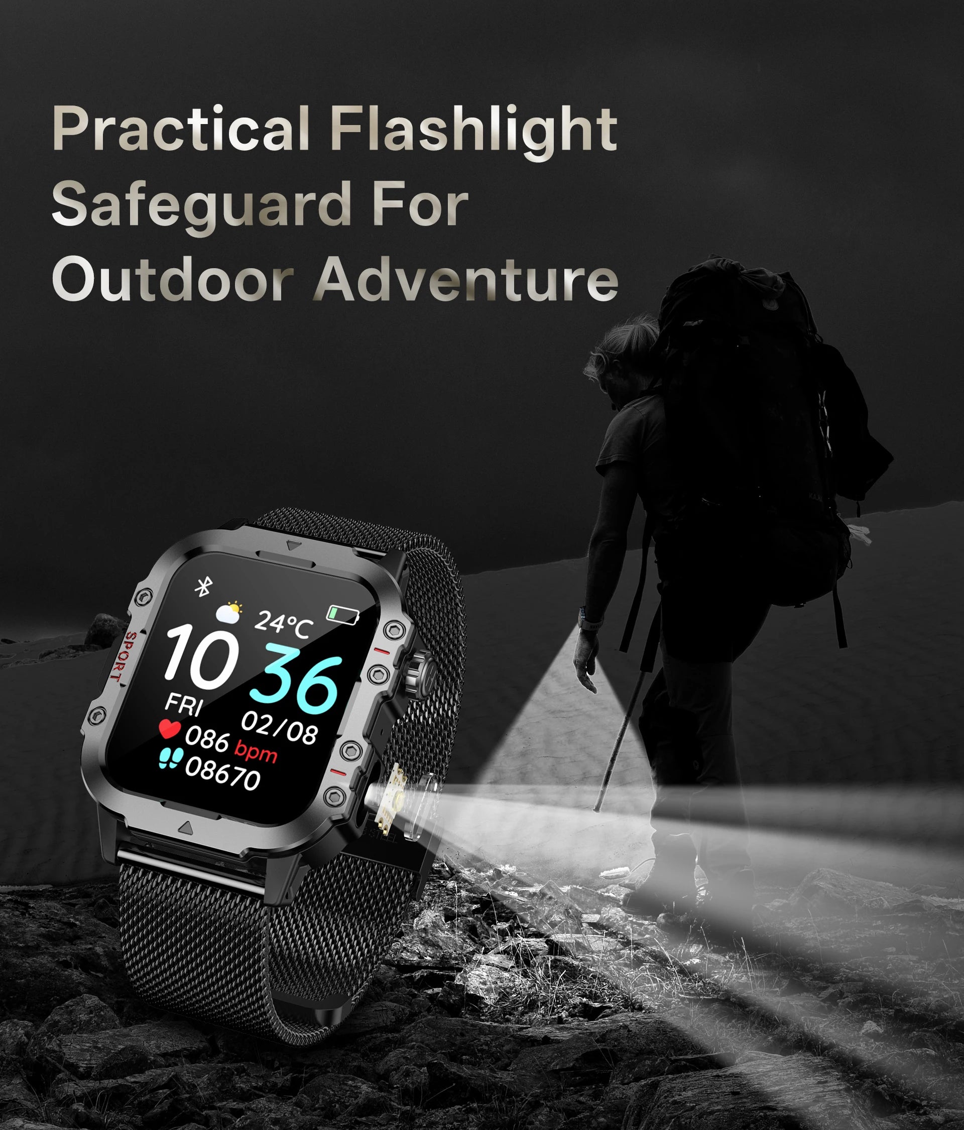 Smartwatch Bluetooth 1.44'' com Monitor de Saúde, Oxigénio e Pressão