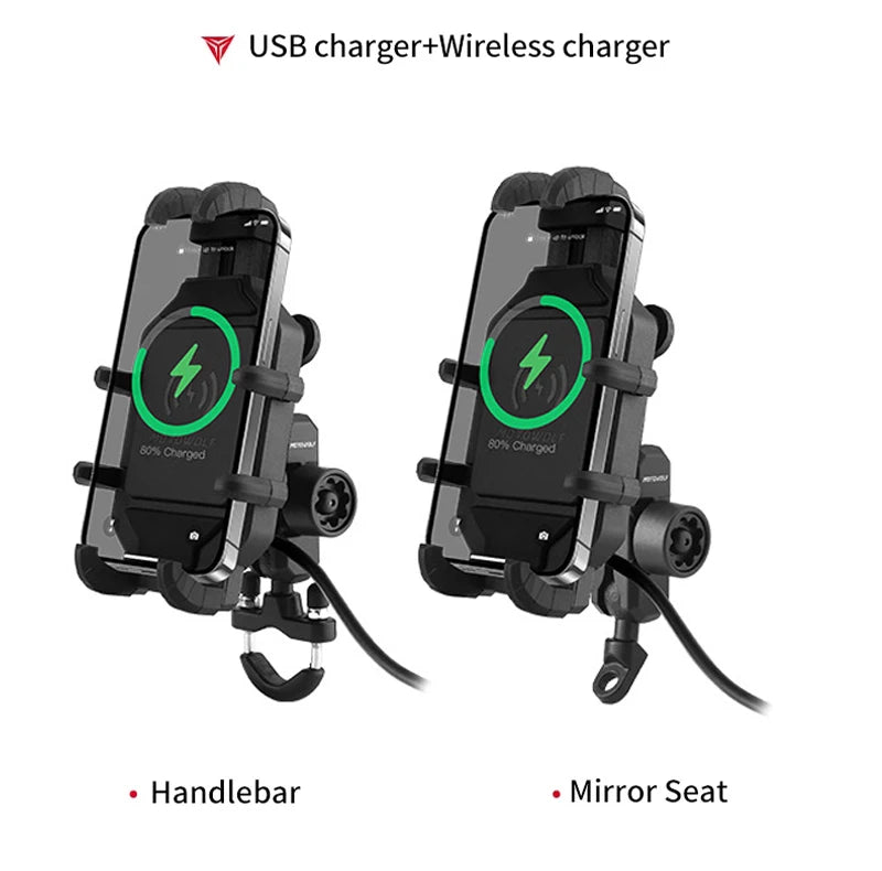 Suporte de Telefónico para Mota com Carregamento Sem Fios QC3.0 e GPS