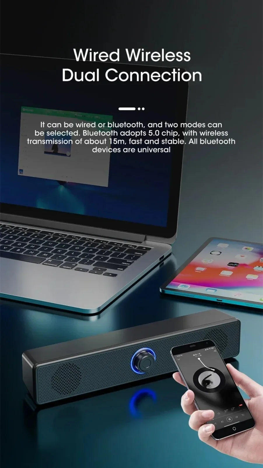 Soundbar Bluetooth e USB — Para TV, PC, Laptop e Gaming com Som Surround