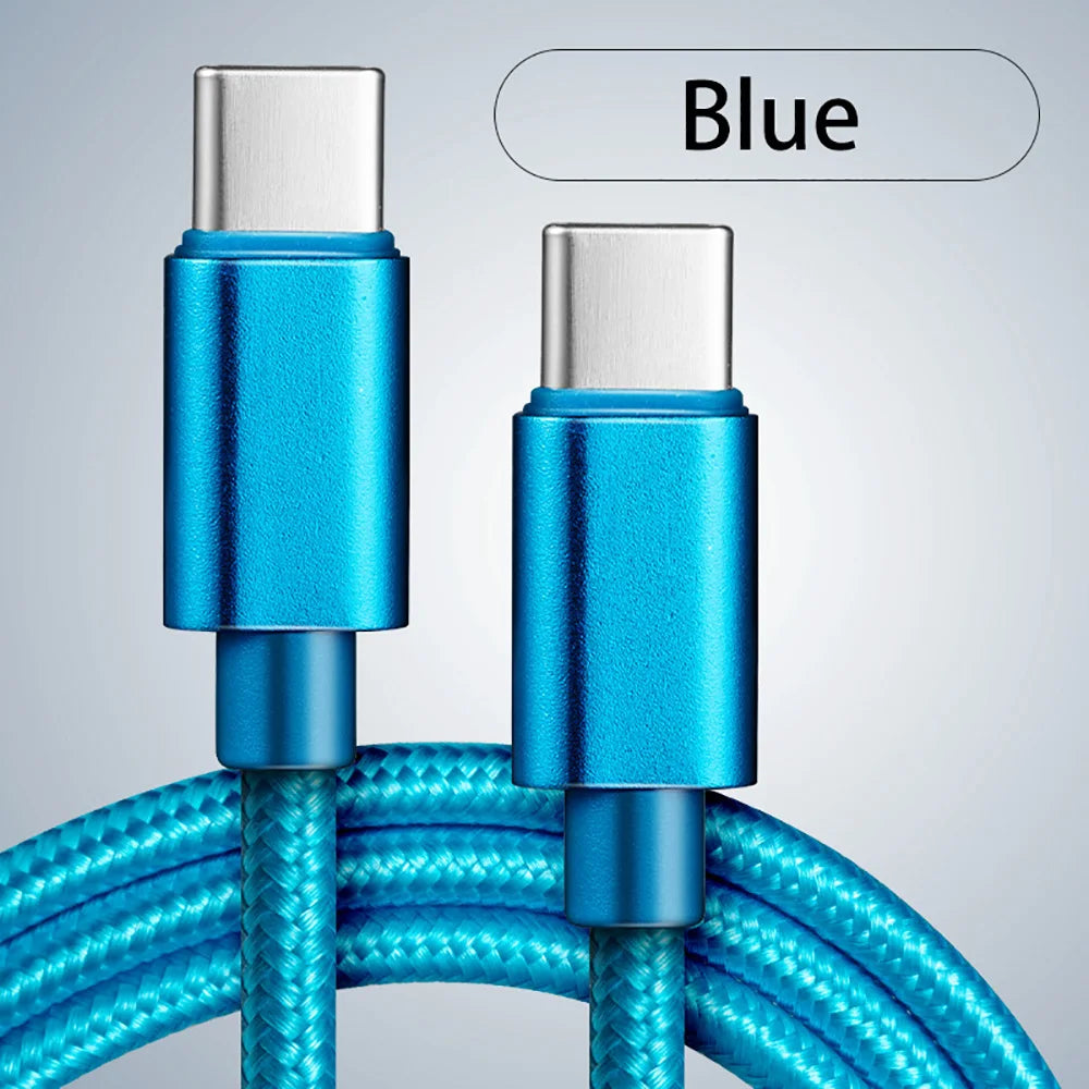 Cabo USB-C para USB-C 66W 5A Nylon Trançado — Carregamento Rápido 1m/2m/3m