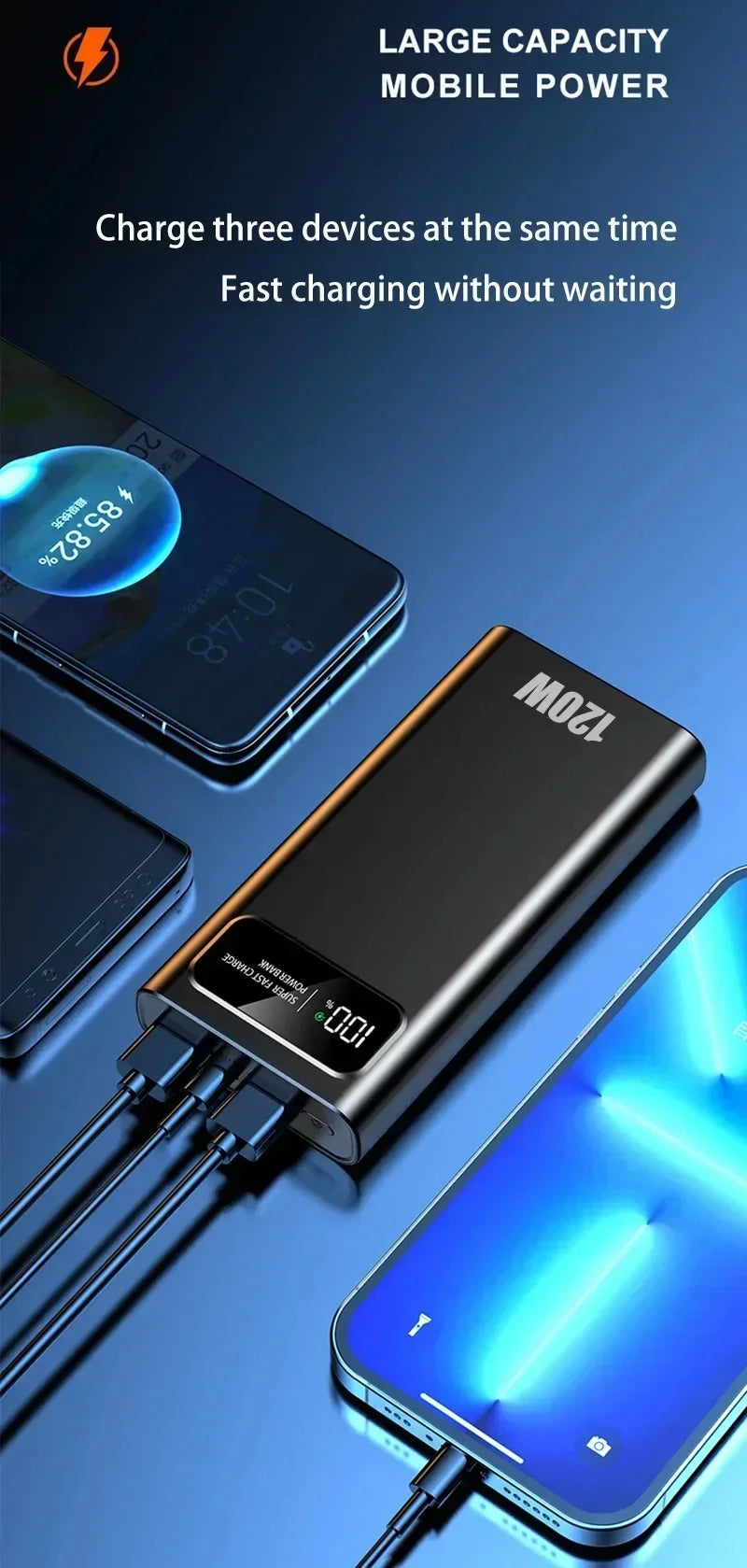 Power Bank Lenovo 120W Alta Capacidade com Display Digital e 4 Interfaces