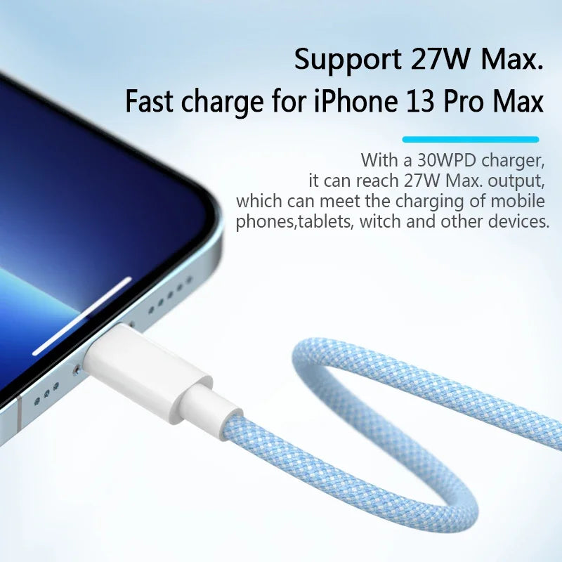 Cabo USB-C para iPhone 14, 13, 12 e 11 PD 20W — Carregamento Rápido 1m/2m