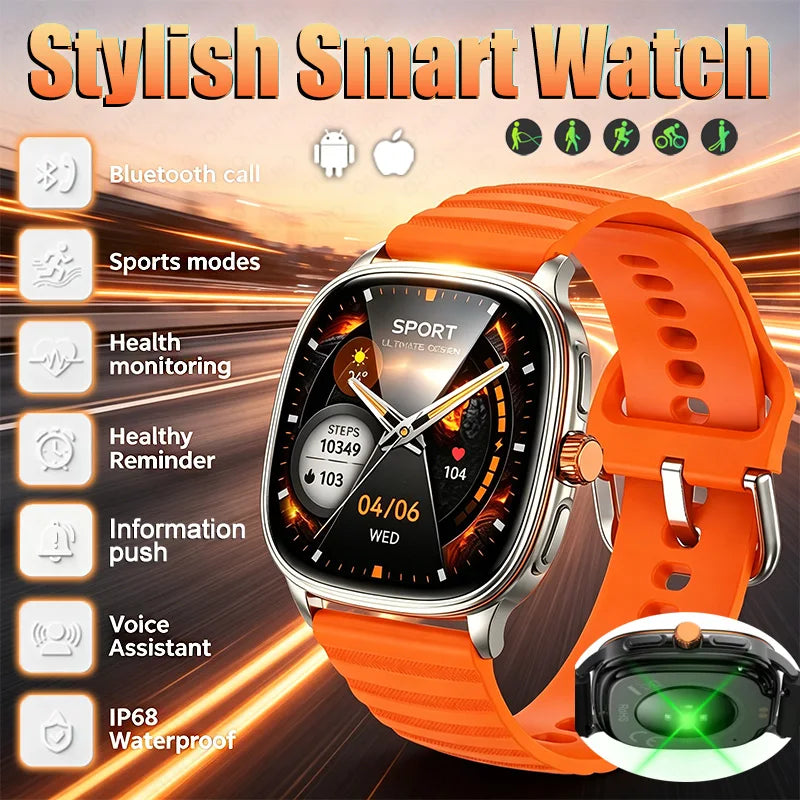 Smartwatch 2026 — Ecrã HD 1.73'', Voz AI, Música, Meteorologia, Modos Desportivos e IP68