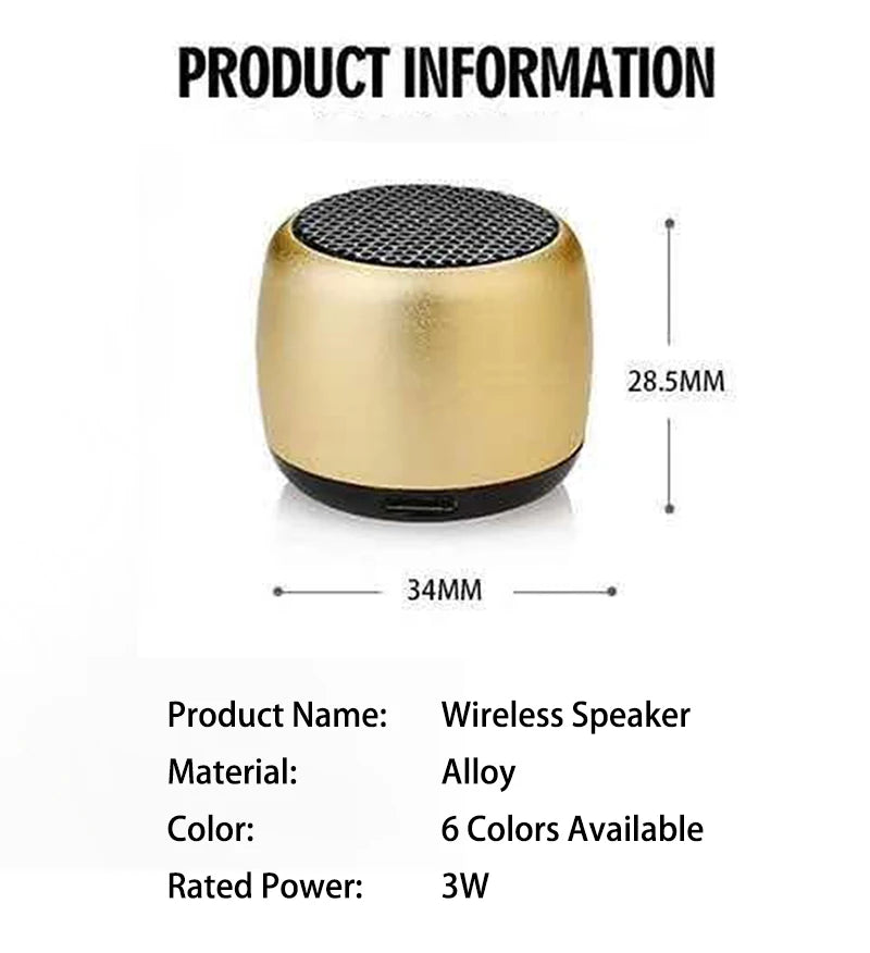 Coluna Bluetooth TWS Mini Subwoofer Metal — Som Potente e Portátil