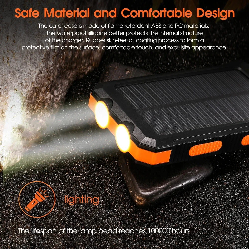 Power Bank Solar 10000mAh com Lanterna e Bússola