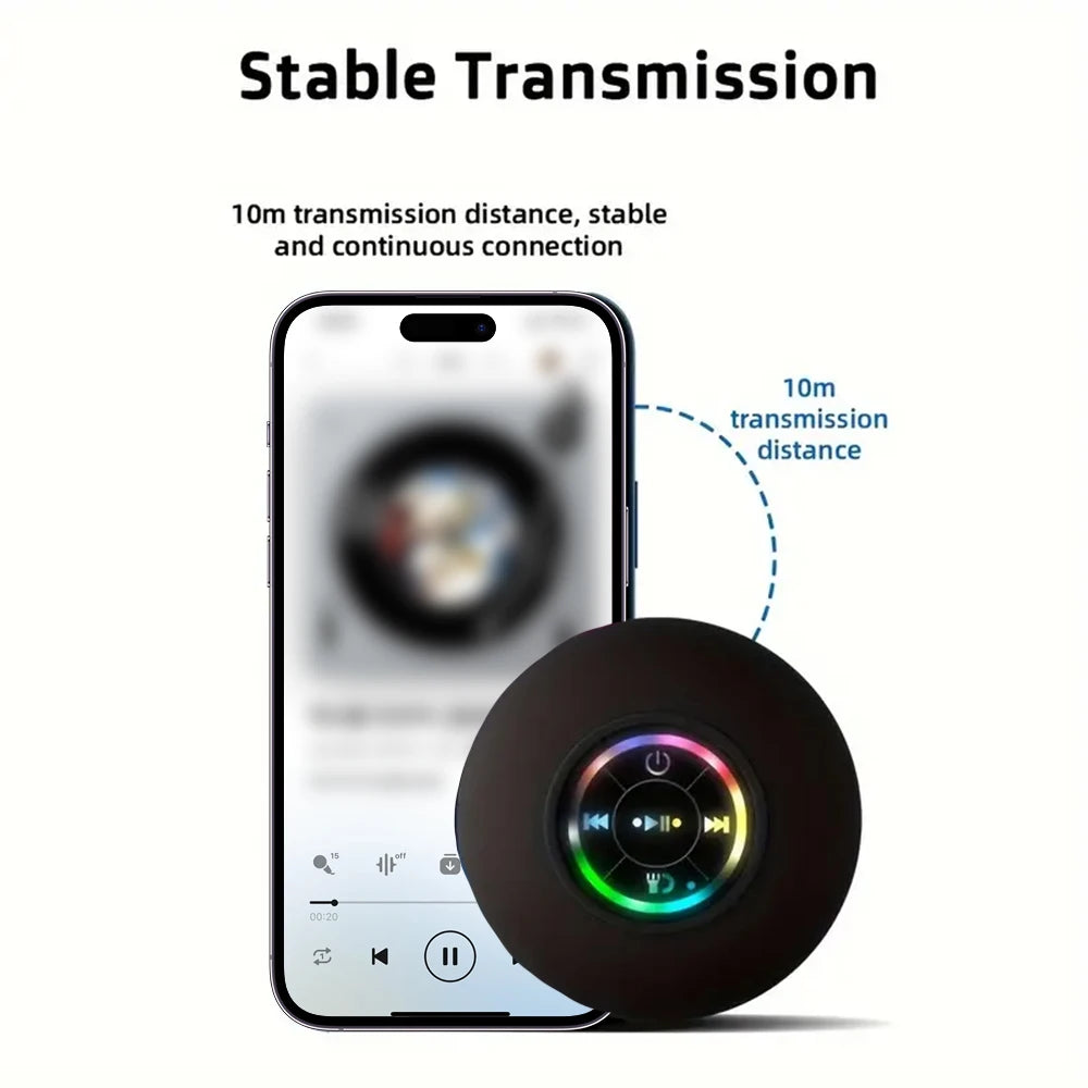 Coluna Bluetooth Portátil LED IPX4 — À Prova de Água, Ventosa e Som Estéreo para Exterior