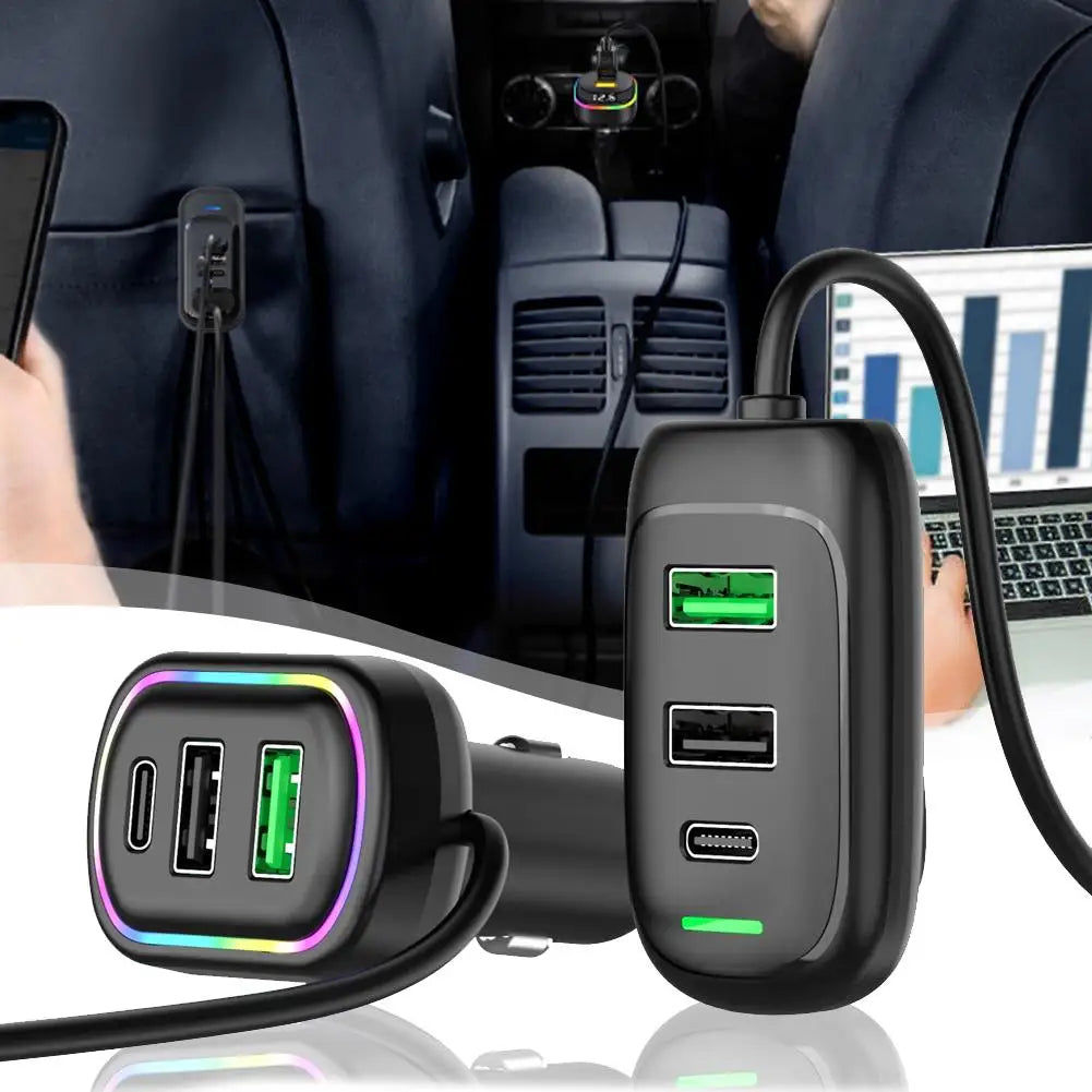 Carregador de Carro Multiportas PD com Cabo — Carregamento Super Rápido