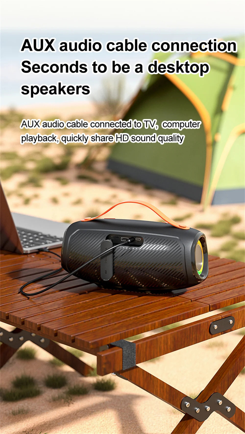 Coluna Bluetooth 20W À Prova de Água — Subwoofer, Iluminação RGB e Bateria 1000mAh