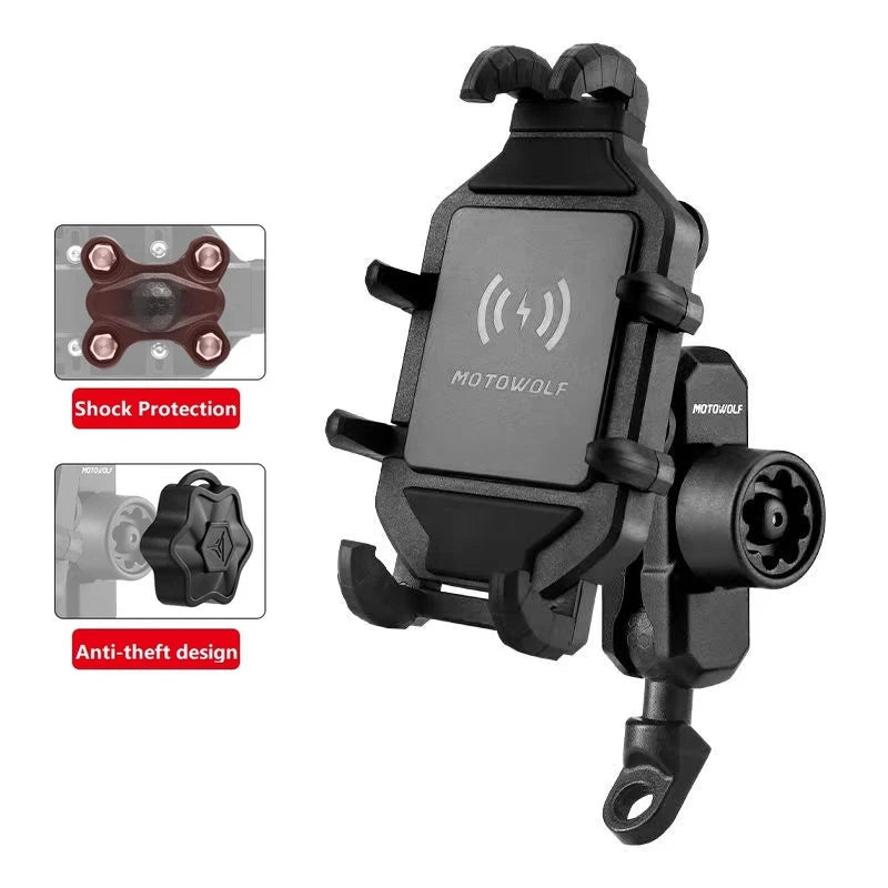 Suporte de Telefónico para Mota com Carregamento Sem Fios QC3.0 e GPS