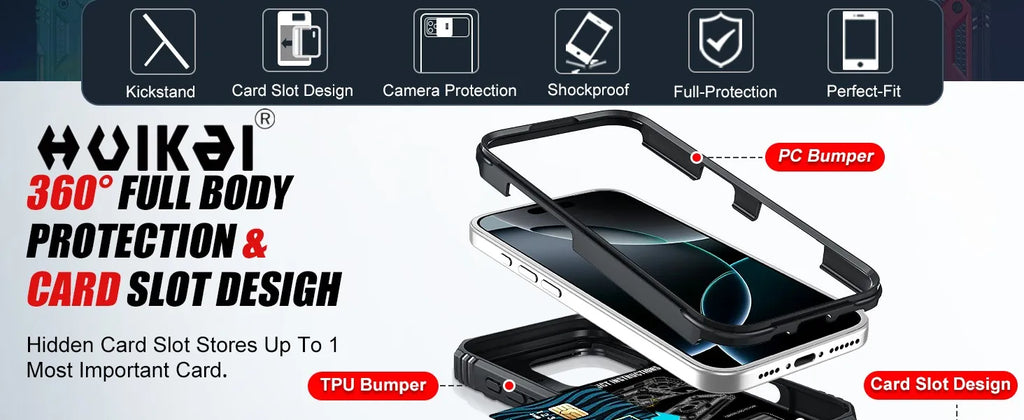 Capa com Tampa de Câmara Deslizante e Suporte 360º para iPhone