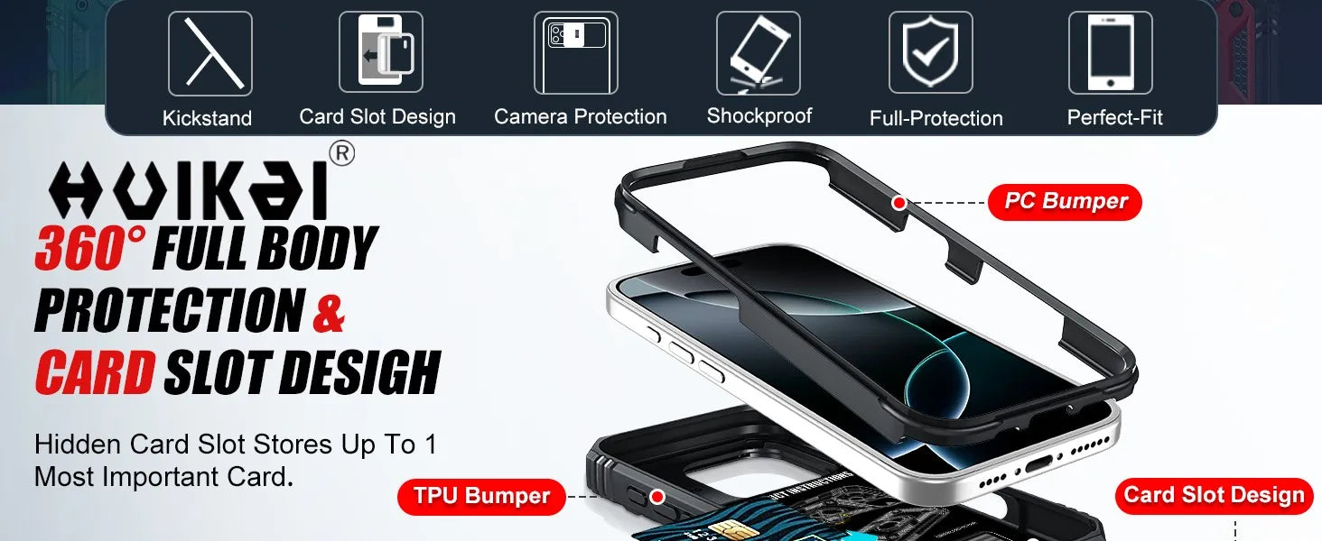 Capa com Tampa de Câmara Deslizante e Suporte 360º para iPhone