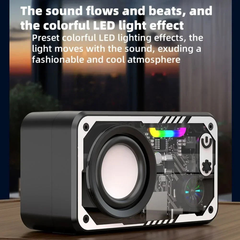 Coluna Bluetooth V5.3 — LED, 1800mAh, Suporte Cartão TF e Som Potente para Exterior