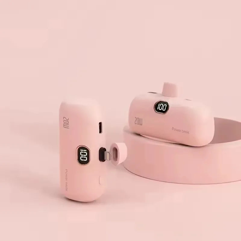 Power Bank Cápsula Mini 10000mAh 20W com Cabos Integrados