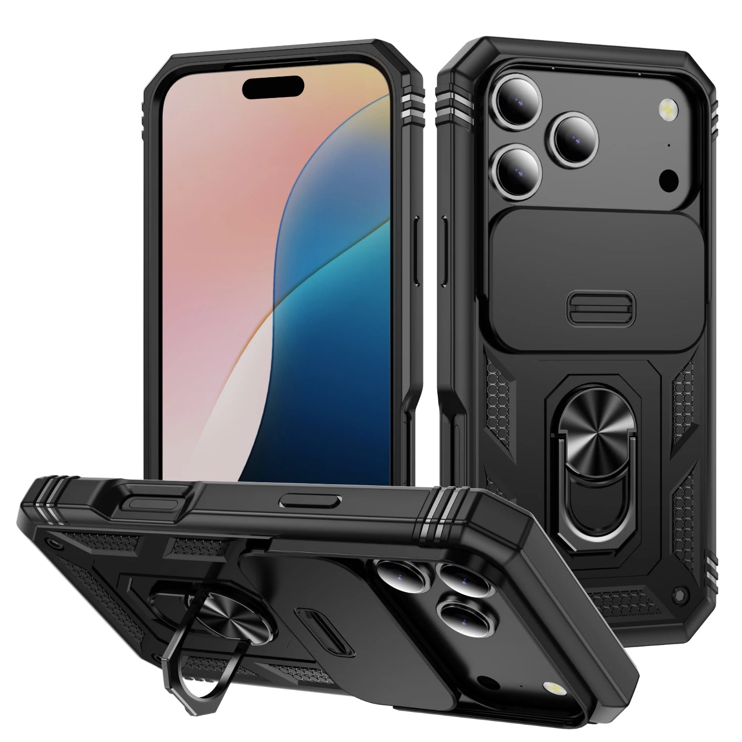 Capa com Tampa de Câmara Deslizante e Suporte 360º para iPhone