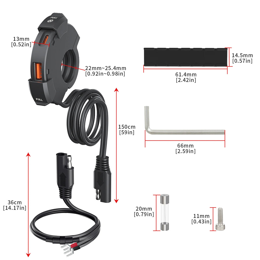 Carregador USB para Mota 48W QC3.0 Impermeável com Suporte de Guiador