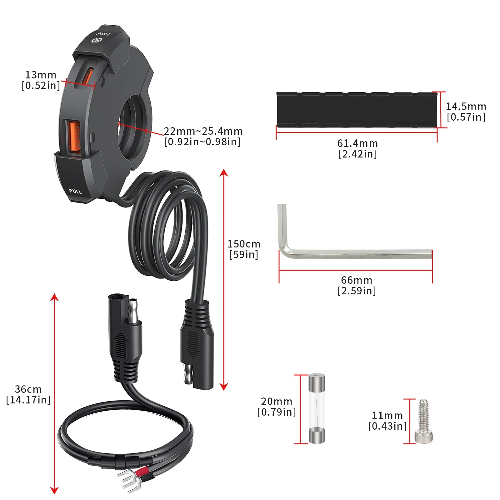 Carregador USB para Mota 48W QC3.0 Impermeável com Suporte de Guiador