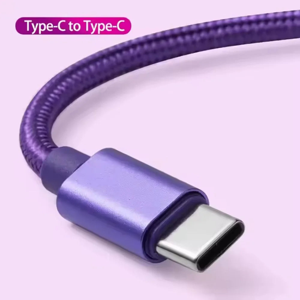Cabo USB-C para USB-C 66W 5A Nylon Trançado — Carregamento Rápido 1m/2m/3m