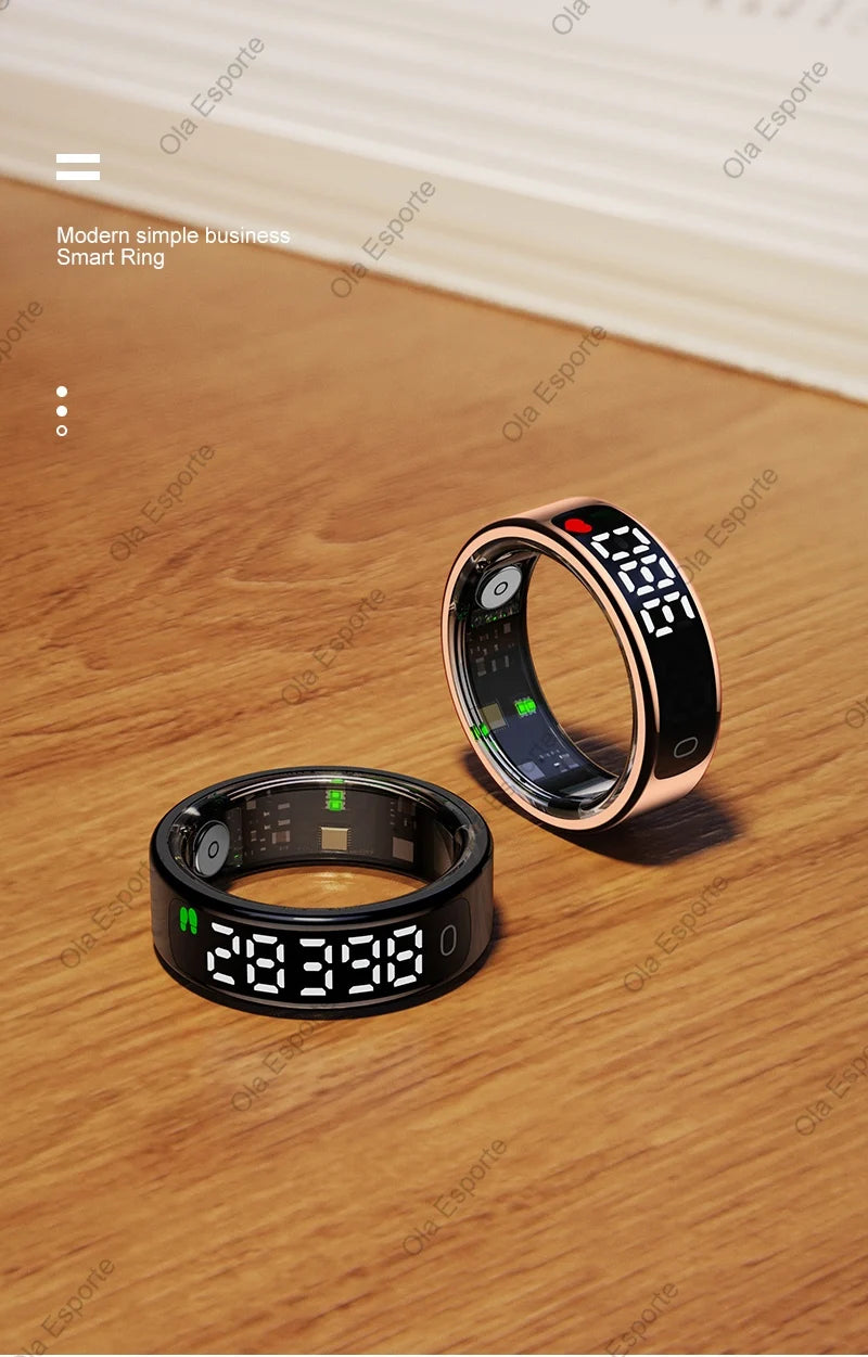 Smart Ring 2025 com Ecrã Touch — Carregamento Sem Fios, Gestor de Saúde e 5ATM para Homem e Mulher