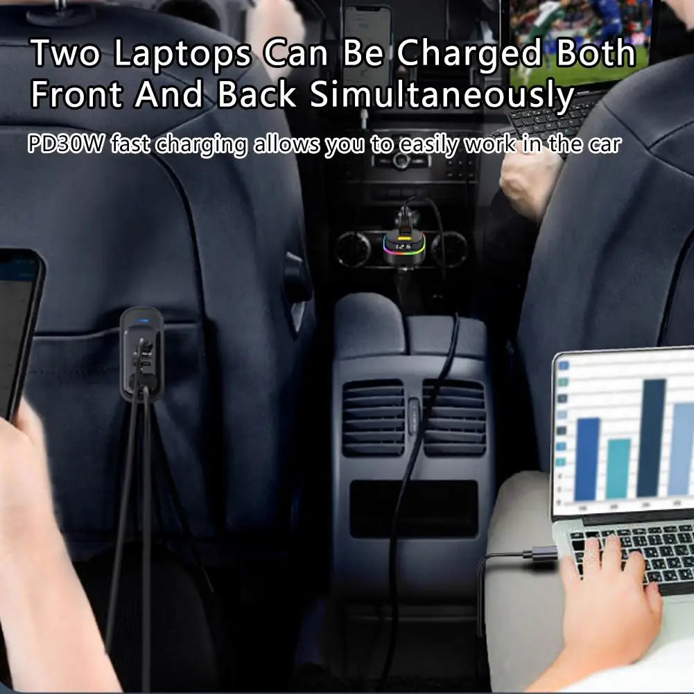 Carregador de Carro Multiportas PD com Cabo — Carregamento Super Rápido