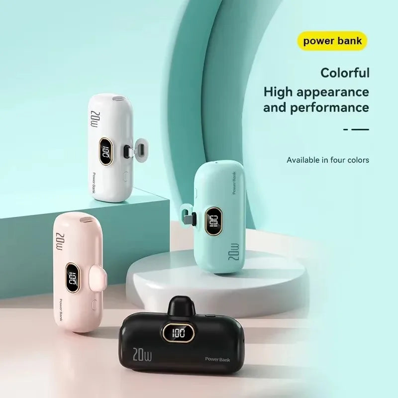Power Bank Cápsula Mini 10000mAh 20W com Cabos Integrados