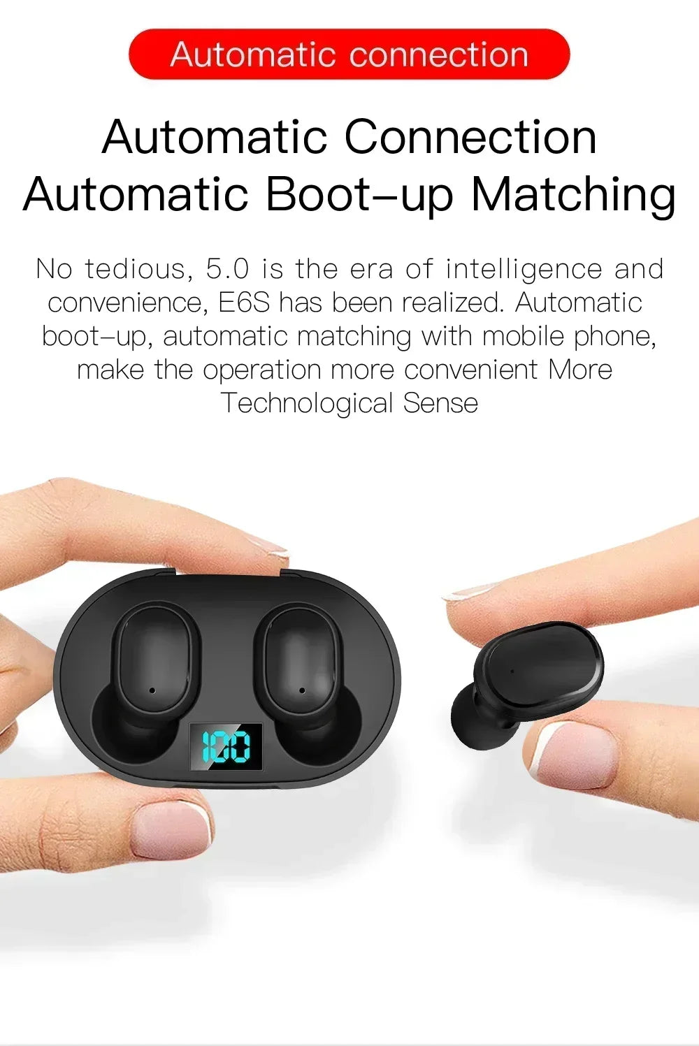 Auriculares Bluetooth TWS E6S — Cancelamento de Ruído e Microfone para iPhone e Xiaomi