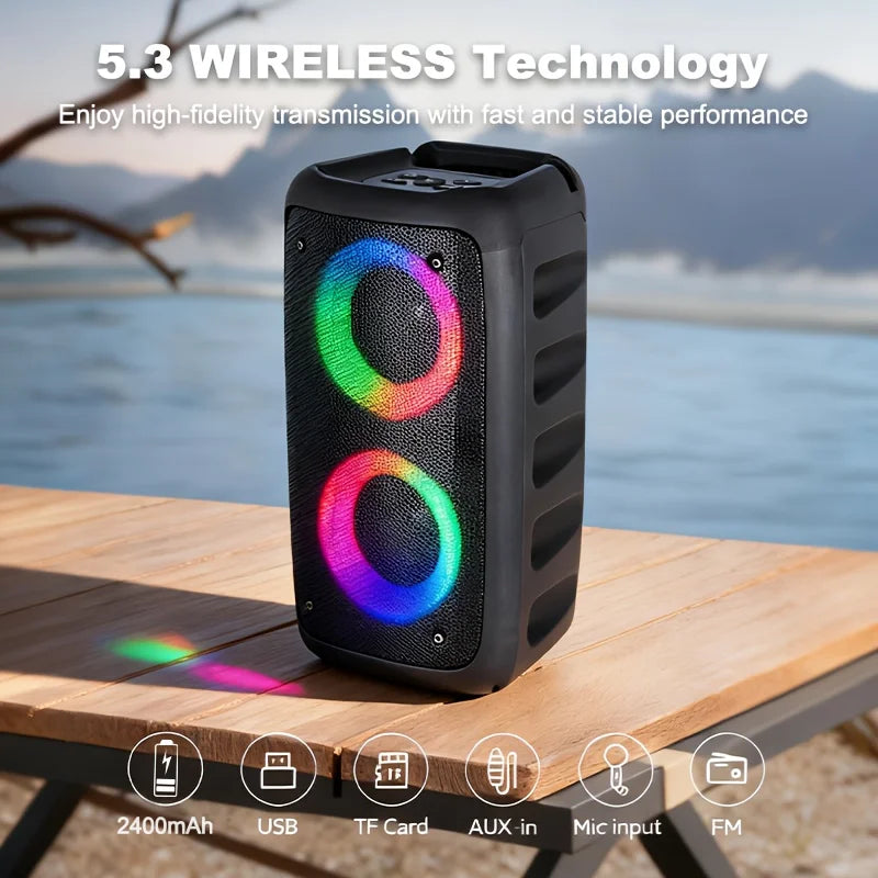 Coluna Bluetooth Portátil 6000W com Luzes Coloridas para Exterior