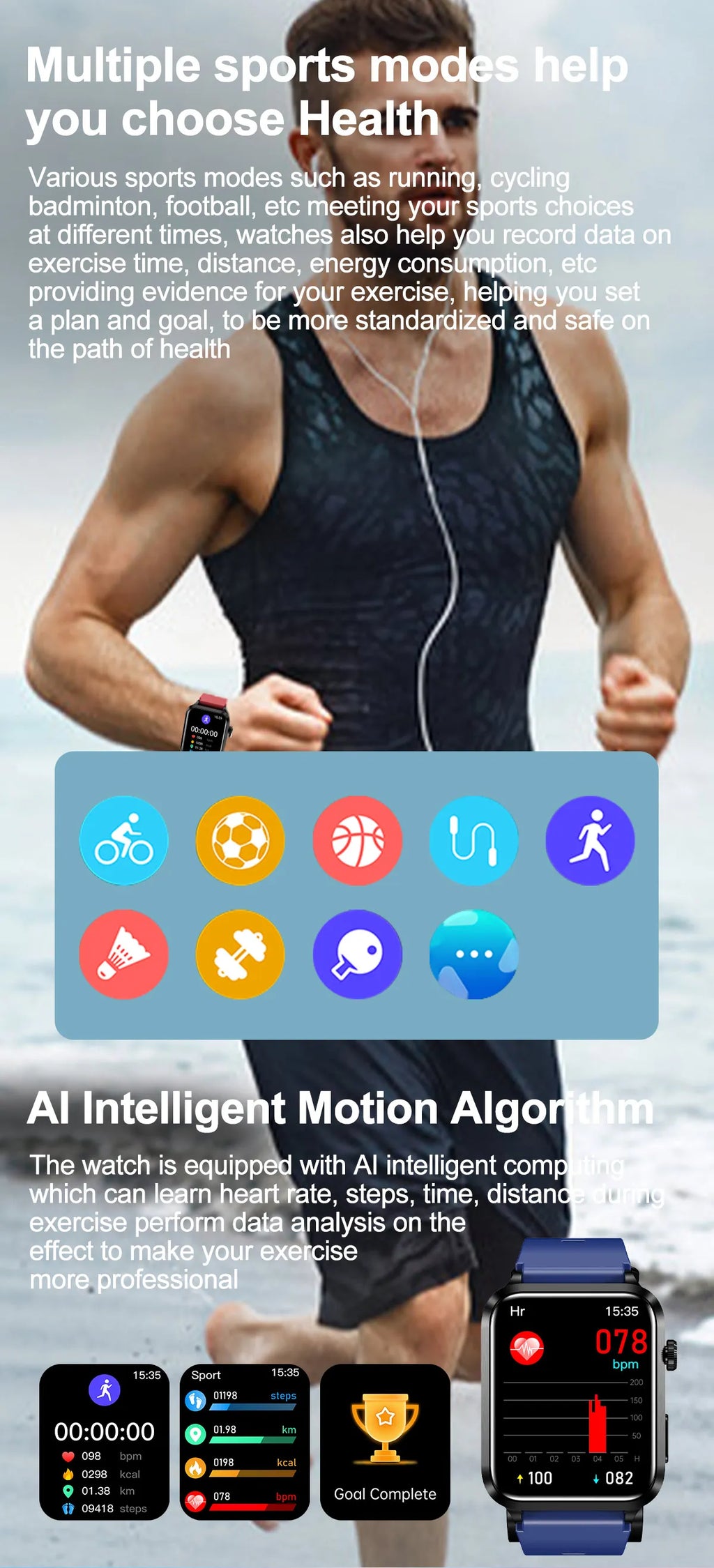Smartwatch Masculino Quadrado AMOLED — Chamadas Bluetooth, Saúde Completa e Design Premium