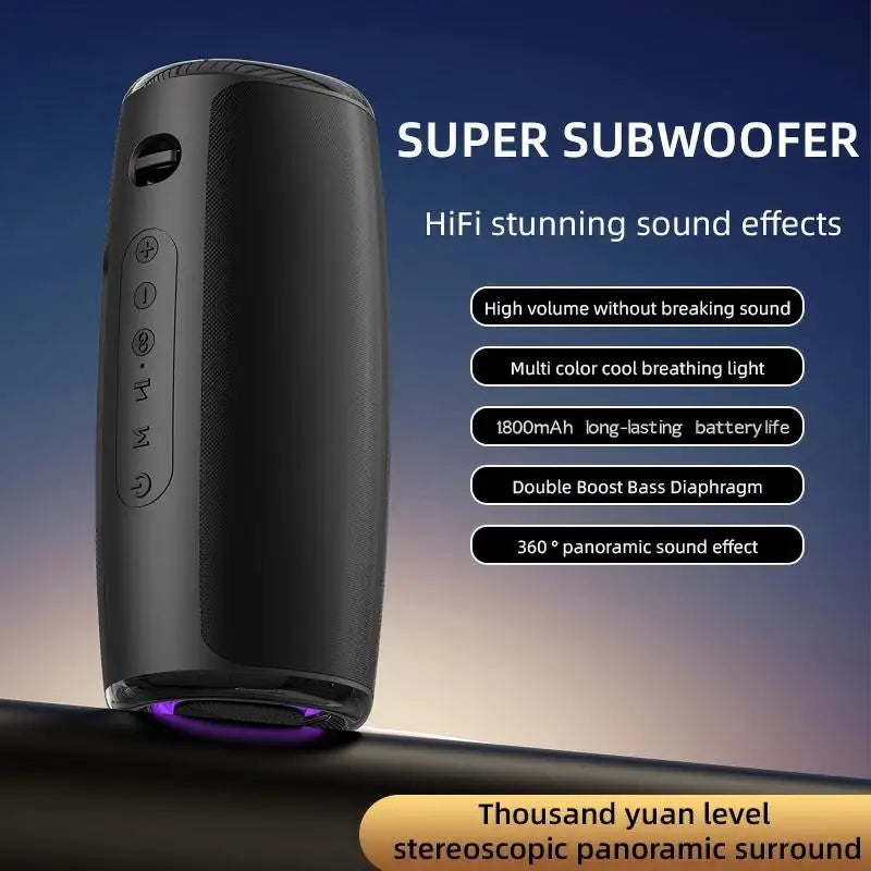 Coluna Bluetooth 5.3 com LED RGB, Subwoofer e FM/SD/USB