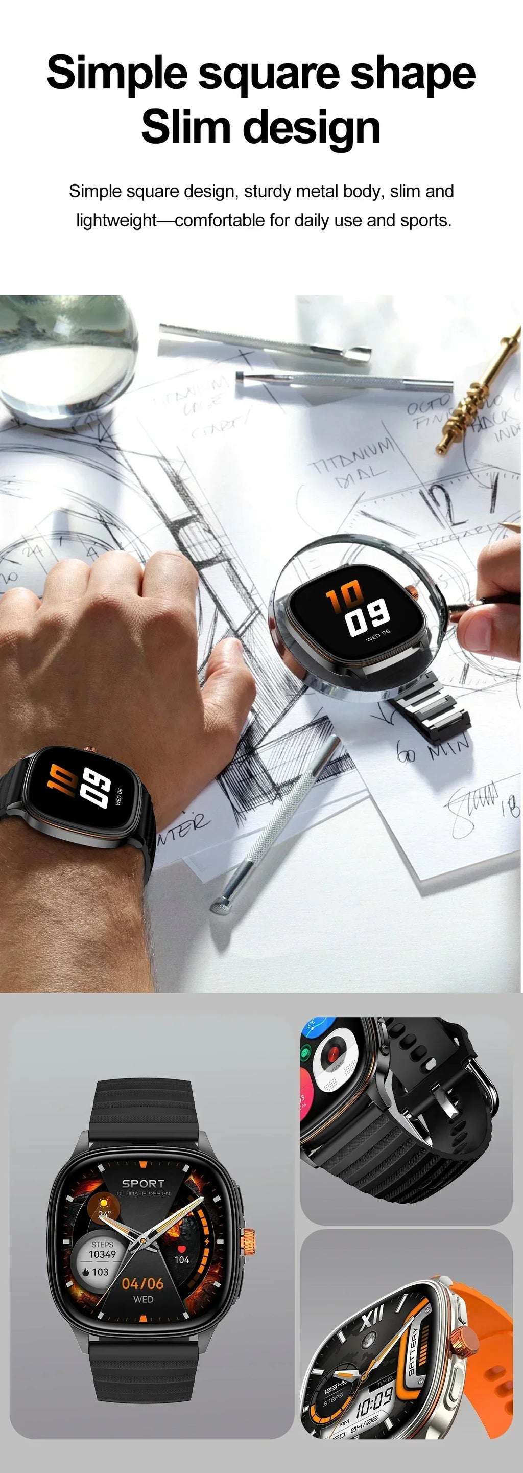 Smartwatch 2026 — Ecrã HD 1.73'', Voz AI, Música, Meteorologia, Modos Desportivos e IP68