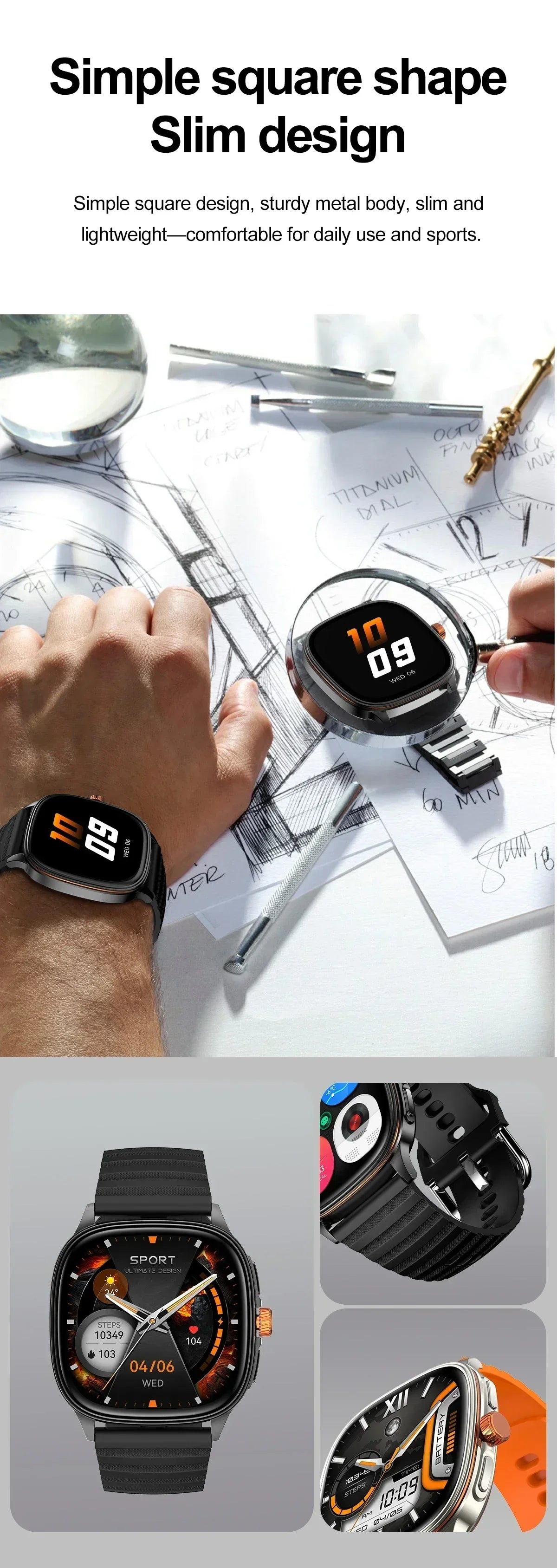 Smartwatch 2026 — Ecrã HD 1.73'', Voz AI, Música, Meteorologia, Modos Desportivos e IP68