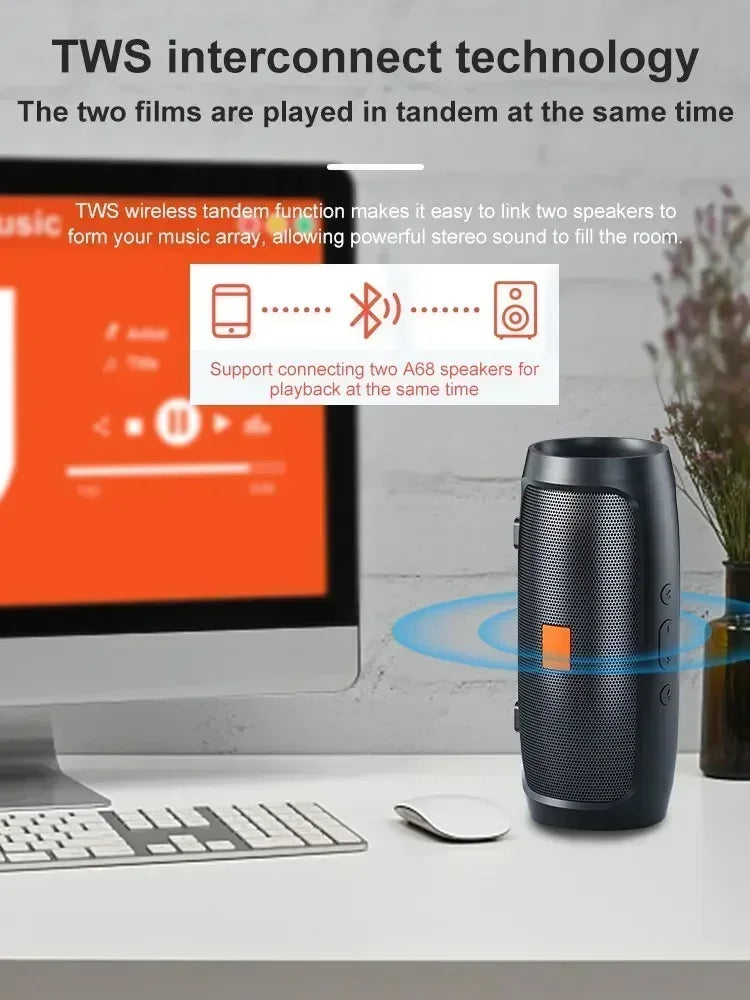 Coluna Bluetooth 5.0 Portátil IP65 Resistente à Água com Bateria Longa