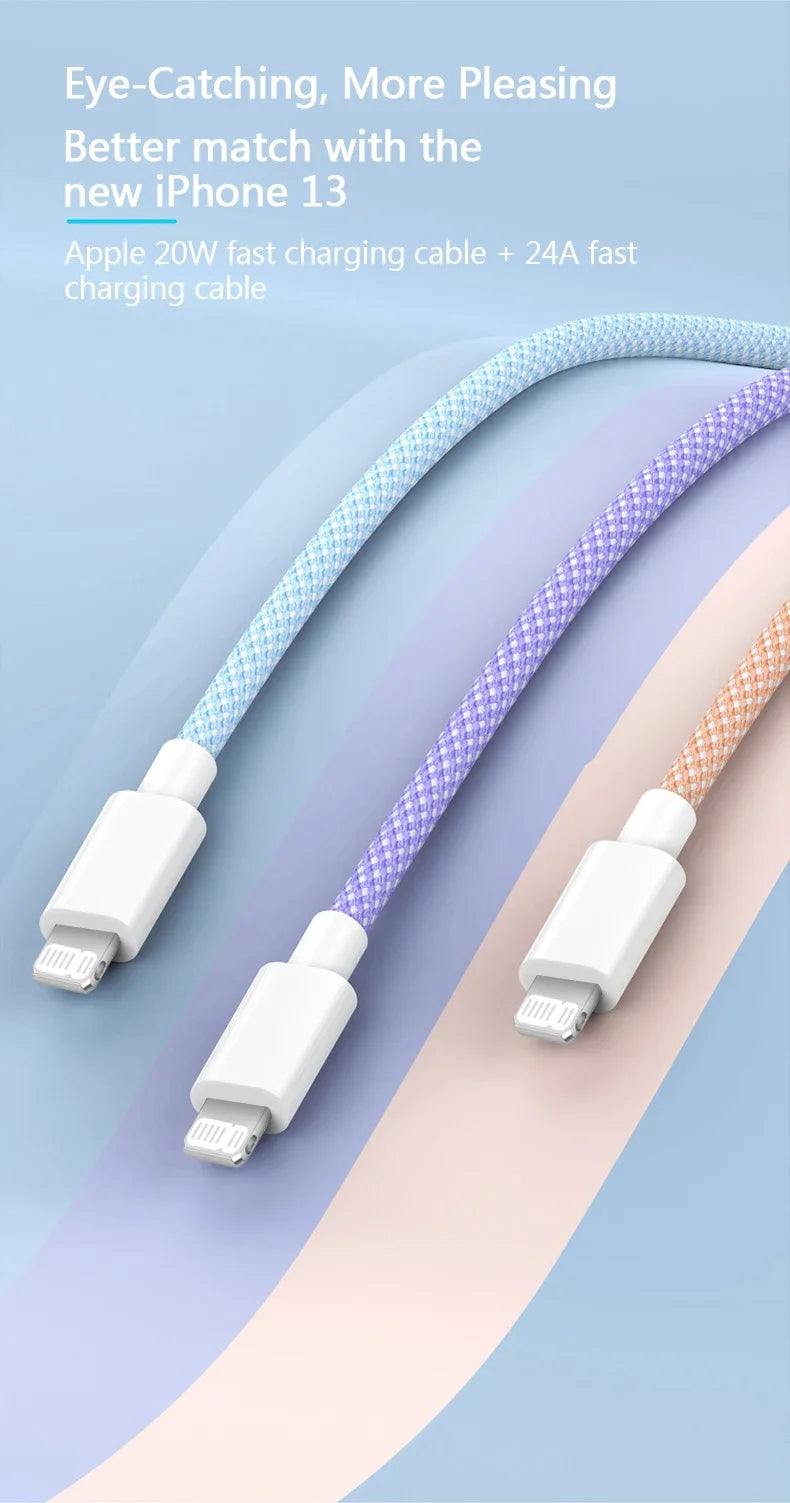 Cabo USB-C para iPhone 14, 13, 12 e 11 PD 20W — Carregamento Rápido 1m/2m
