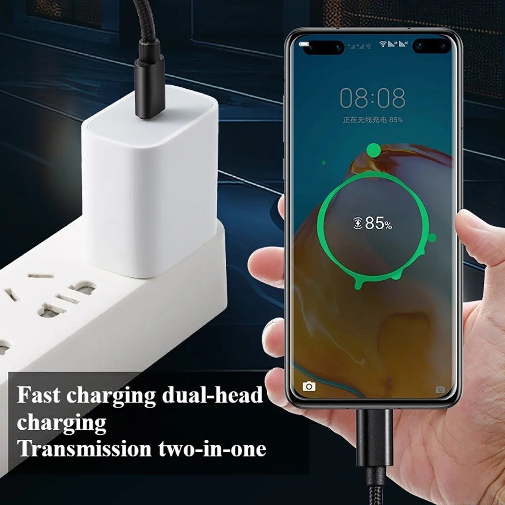 Cabo USB-C para USB-C 66W 5A Nylon Trançado — Carregamento Rápido 1m/2m/3m
