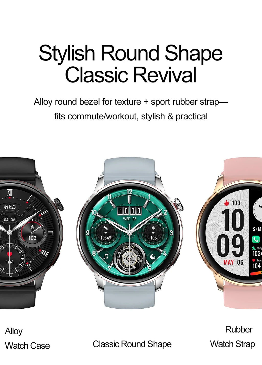 Smartwatch Feminino Elegante — Rosa e Dourado, Saúde Completa e Notificações Inteligentes