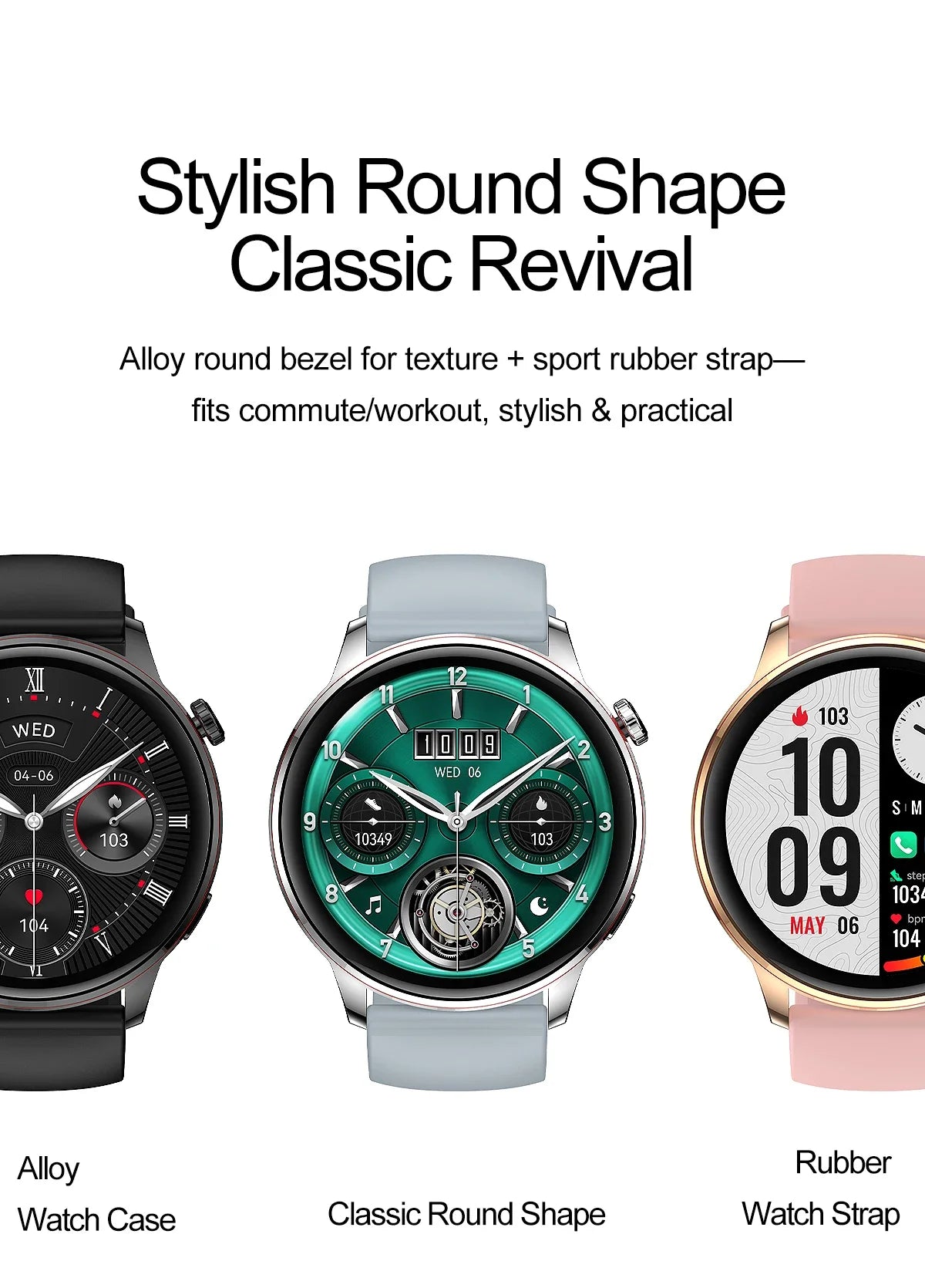 Smartwatch Feminino Elegante — Rosa e Dourado, Saúde Completa e Notificações Inteligentes
