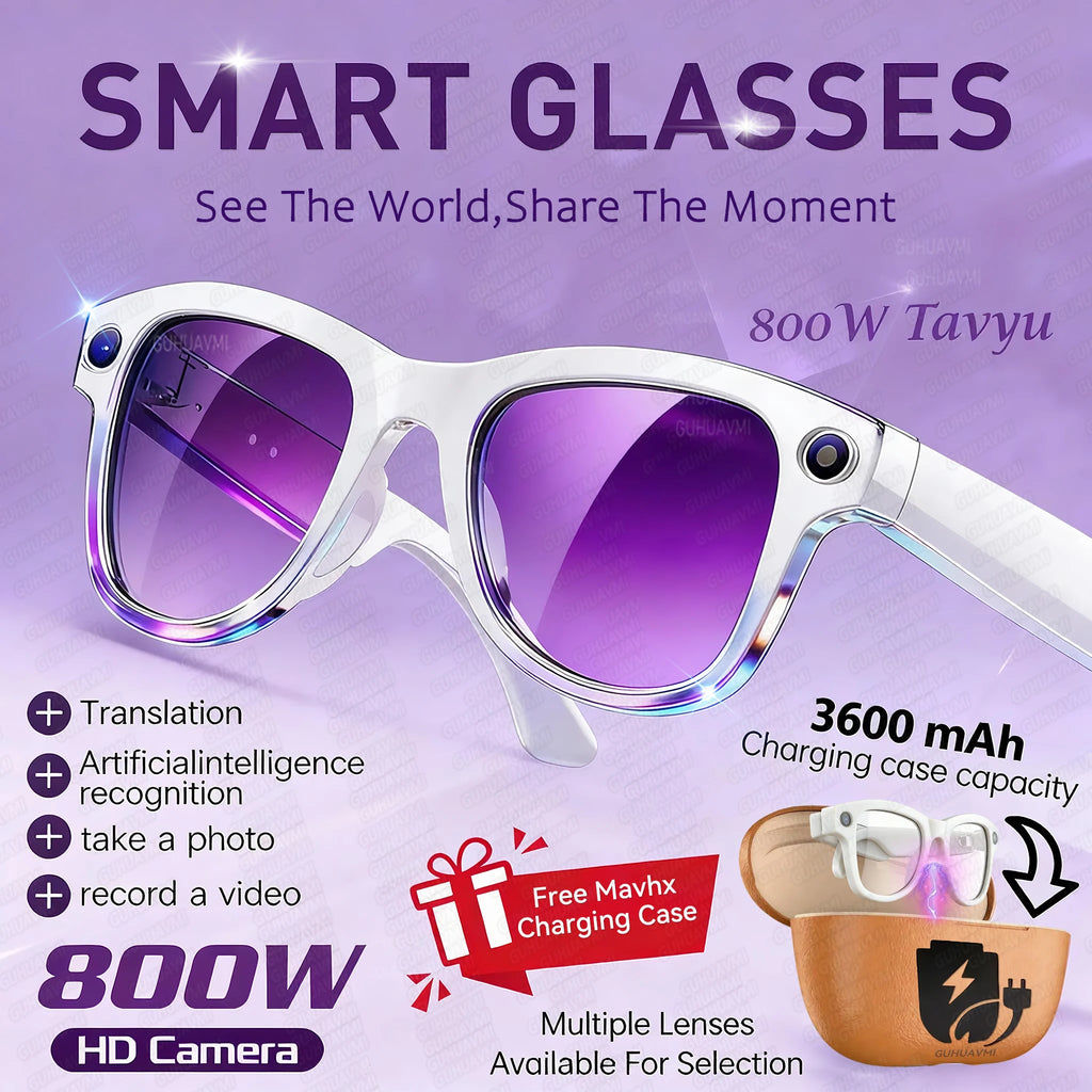 Oculos Inteligentes IA 2026 com Câmara 5MP, Tradução em Tempo Real e Power Bank 3600mAh