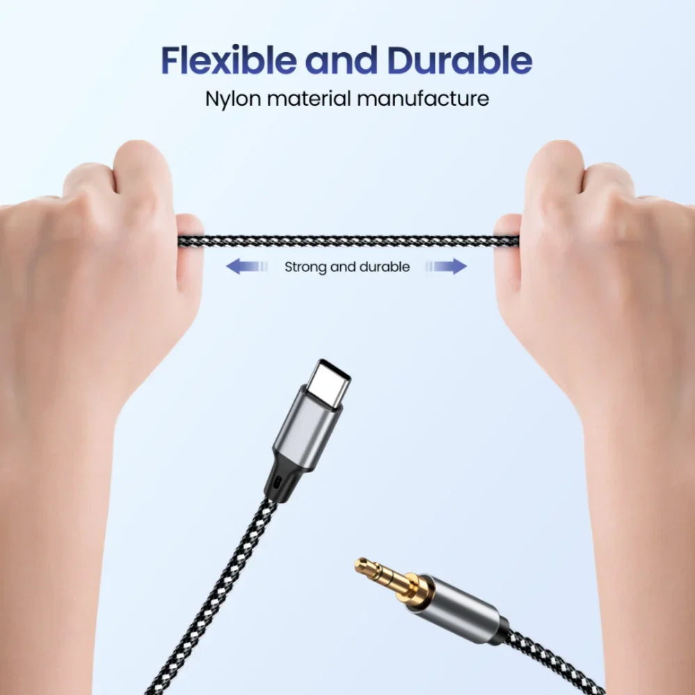 Cabo Adaptador USB-C para Jack 3.5mm DAC — Áudio HiFi Estéreo 1m/1.5m/2m