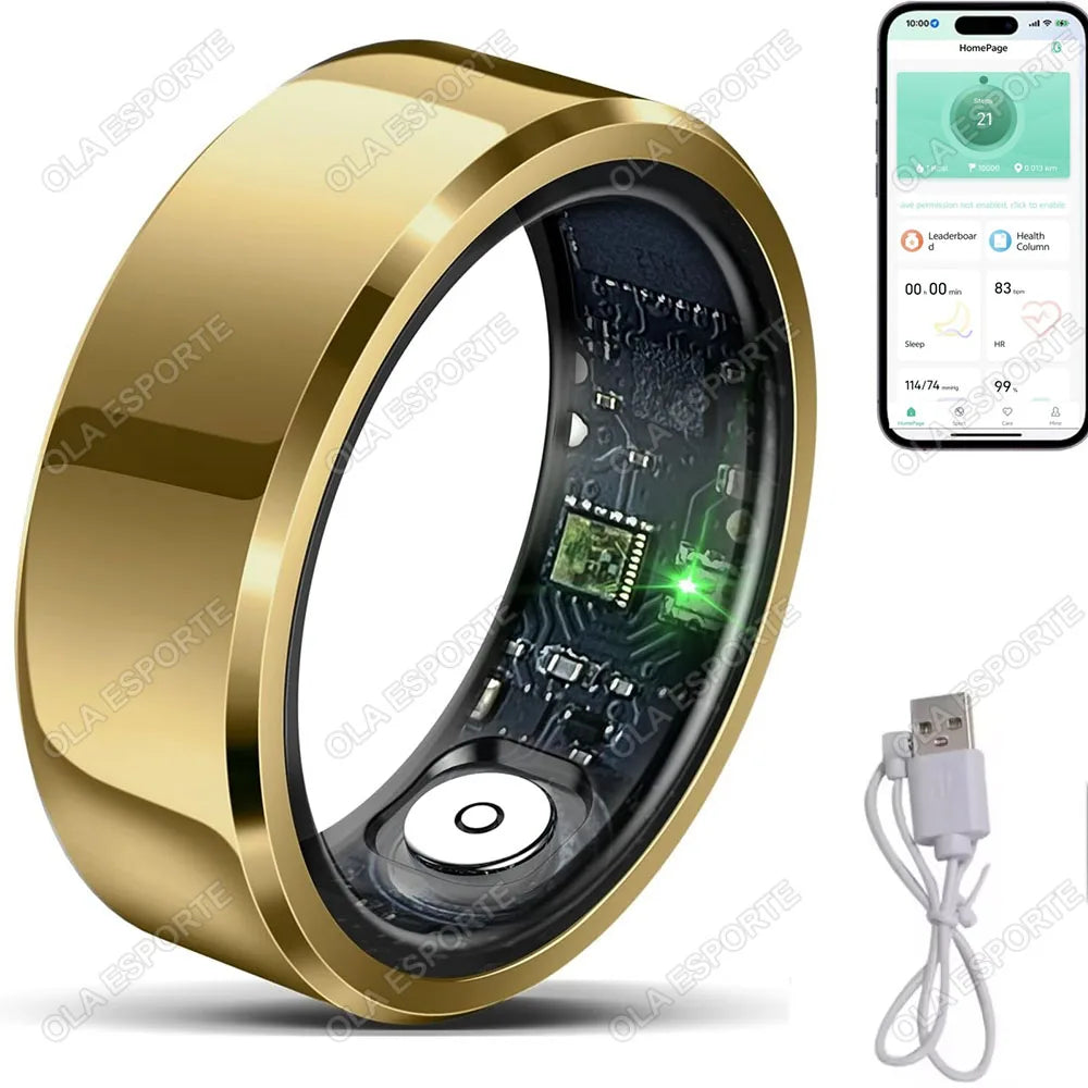 Smart Ring 2025 — Pressão Arterial, Frequência Cardíaca, Sono, IP68 e 5ATM para Homem e Mulher