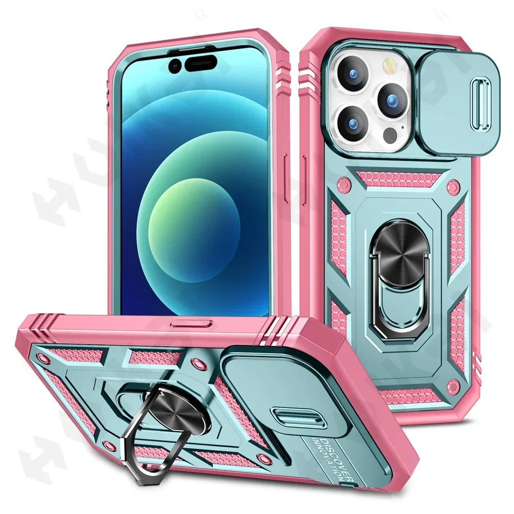 Capa com Tampa de Câmara Deslizante e Suporte 360º para iPhone