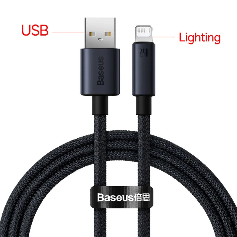 Cabo Baseus USB-C para Lightning iPhone 20W PD — Nylon Trançado 1m/2m/3m