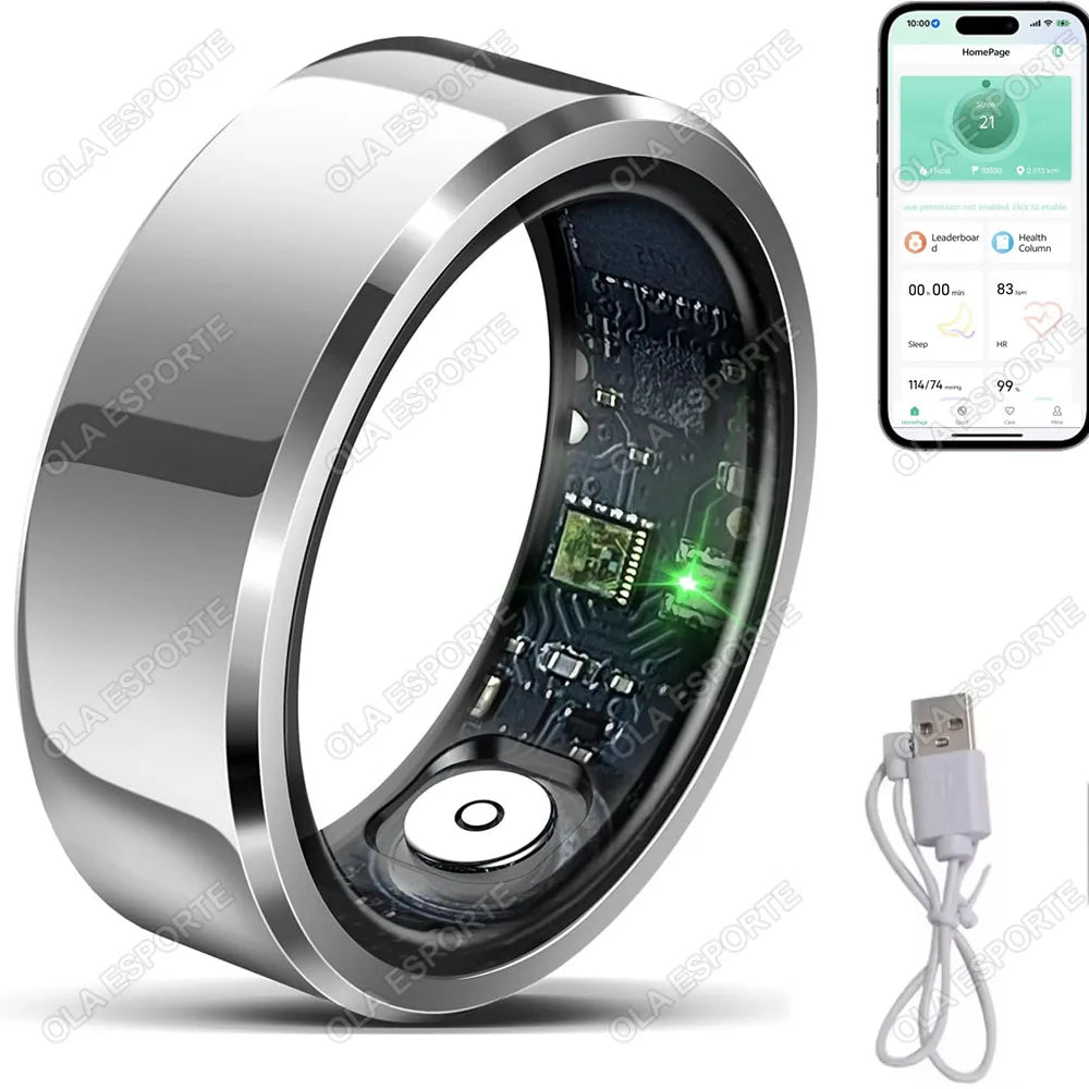 Smart Ring 2025 — Pressão Arterial, Frequência Cardíaca, Sono, IP68 e 5ATM para Homem e Mulher