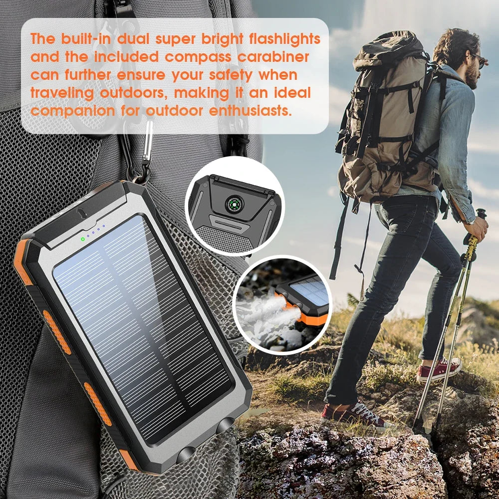 Power Bank Solar 10000mAh com Lanterna e Bússola
