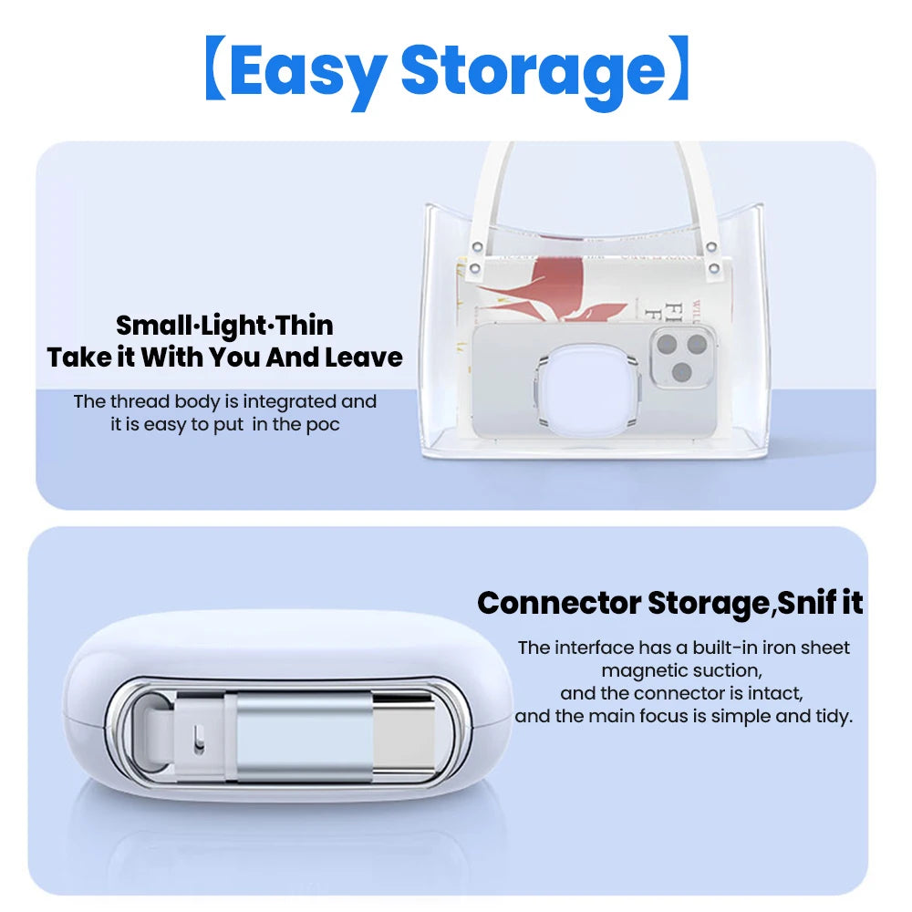 Cabo USB-C Retrátil 100W para iPhone 17, 16 e MacBook — Compacto e Prático