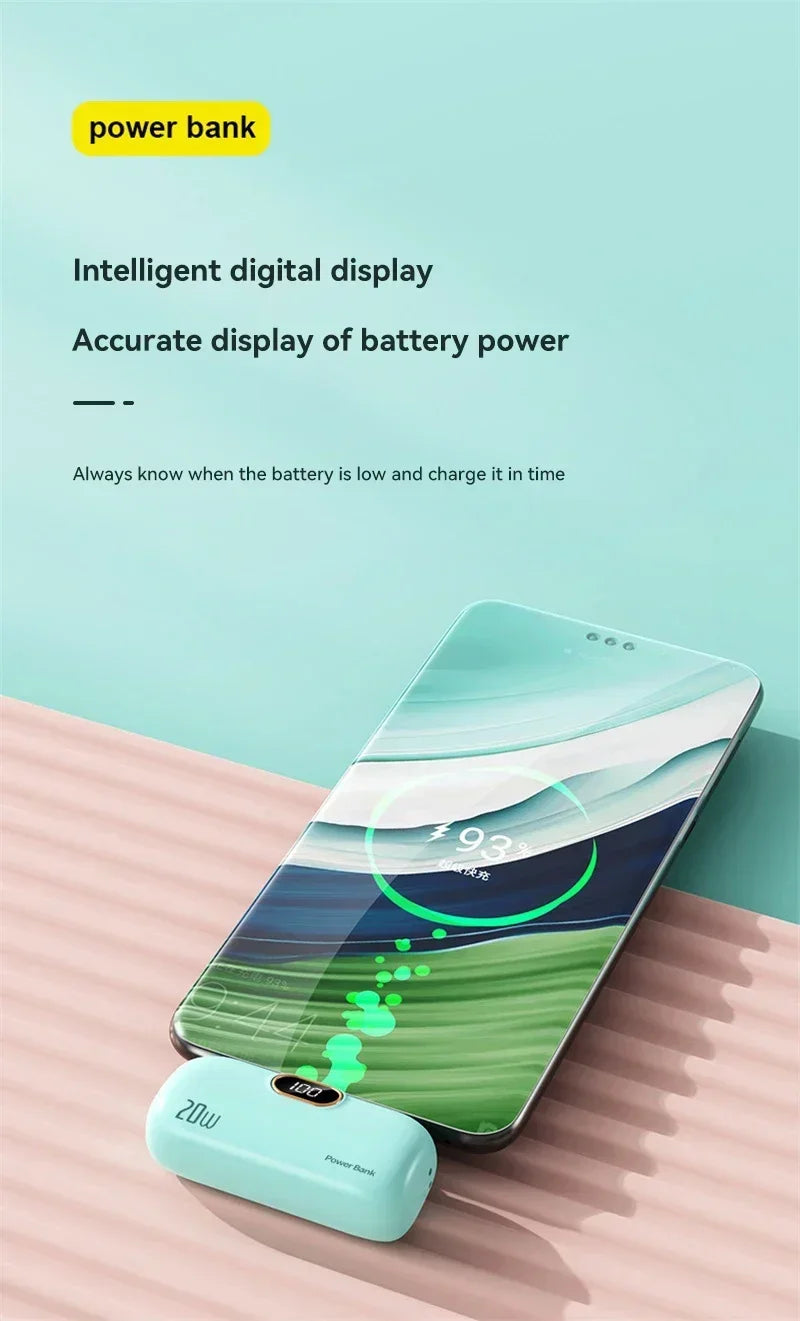 Power Bank Cápsula Mini 10000mAh 20W com Cabos Integrados