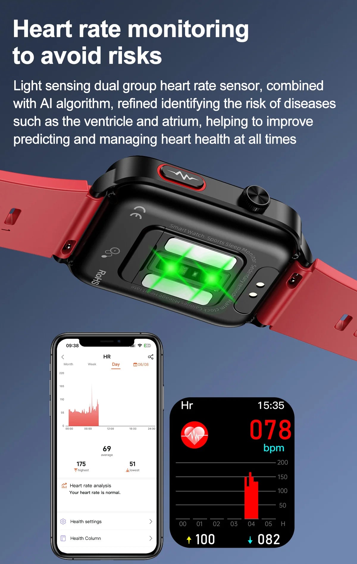 Smartwatch Masculino Quadrado AMOLED — Chamadas Bluetooth, Saúde Completa e Design Premium