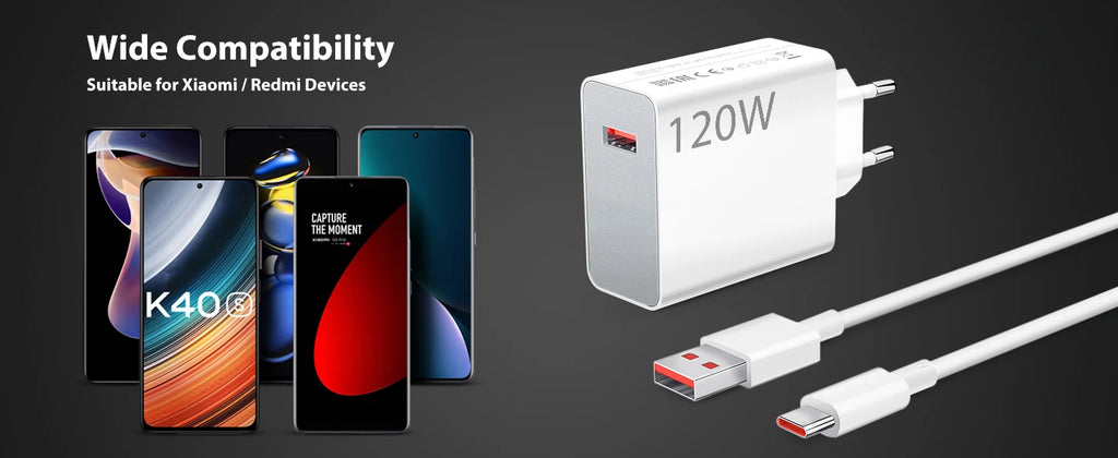 Carregador 120W Turbo para Xiaomi, Redmi e Poco com Cabo 6A
