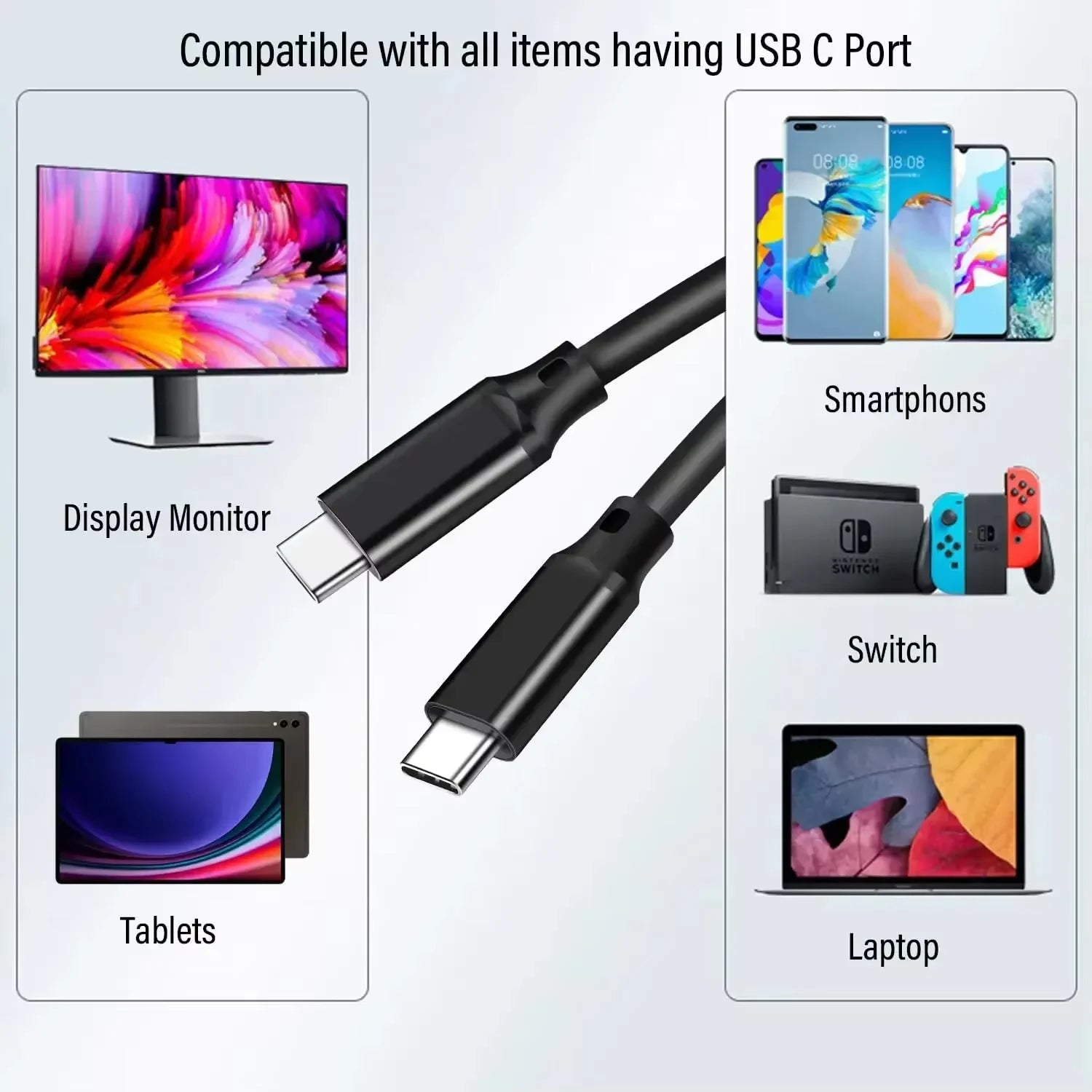Cabo USB-C 100W 20Gbps com Saída de Vídeo 8K/4K — Para Laptop e TV