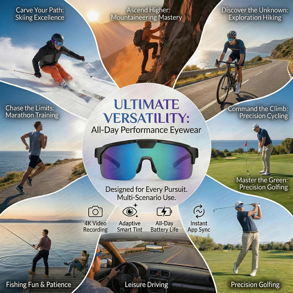 Óculos Inteligentes IA com Câmara 4K HD — 8MP, Anti-vibração, Tradução em Tempo Real e Desporto Outdoor