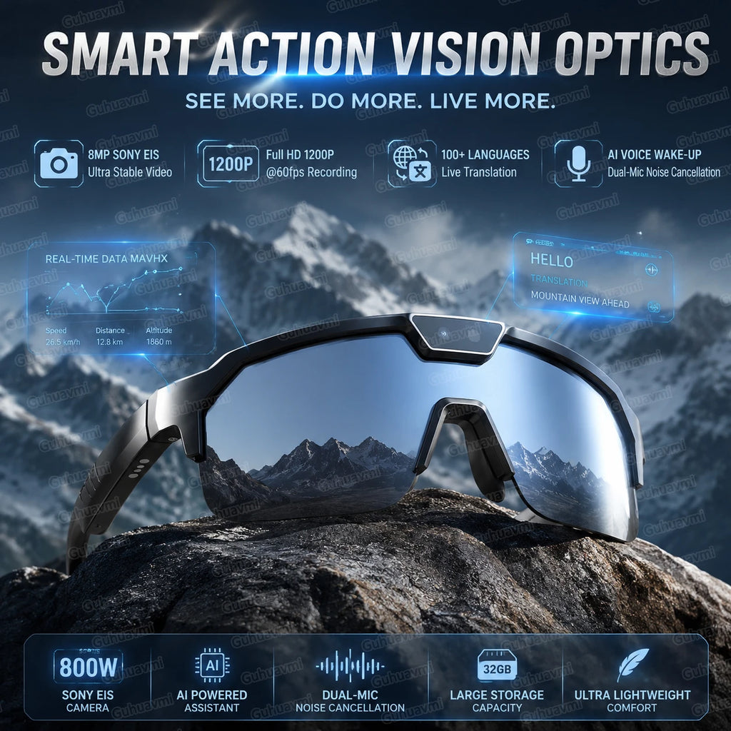 Óculos Inteligentes IA com Câmara 4K HD — 8MP, Anti-vibração, Tradução em Tempo Real e Desporto Outdoor